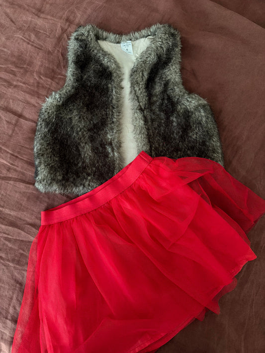 Carters and cat and Jack Fuzzy vest and red tulle skirt. Just needs white top! 5T/5