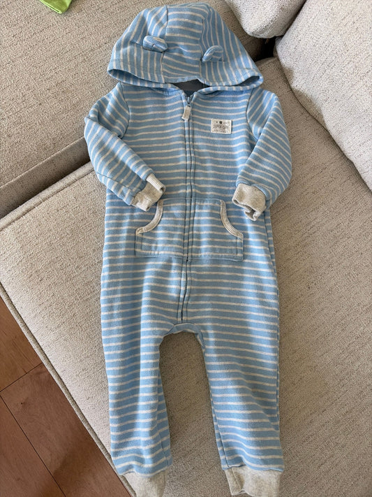 Carters 18 Month Long Sleeve Outfit Blue Stripes, Hood with Ears 18 Months