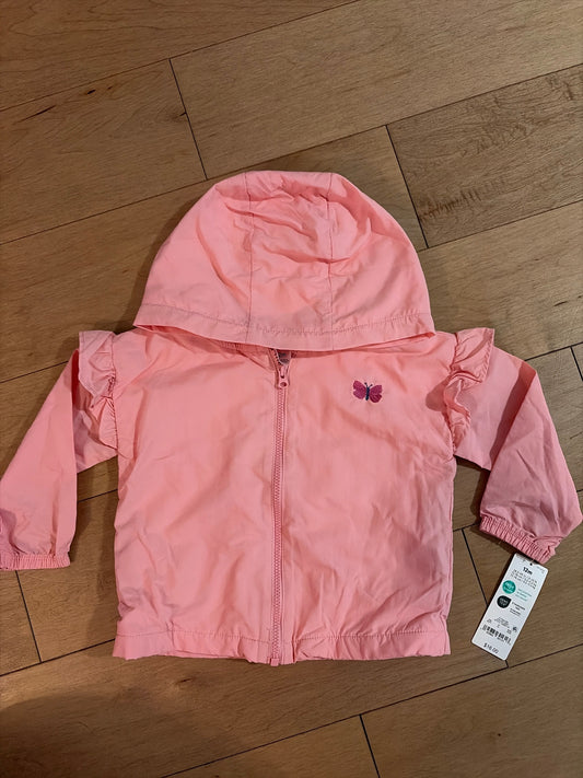 Carters 12 Month Pink Windbreaker Butterfly on Chest, Ruffle Sleeve, NWT 12 Months