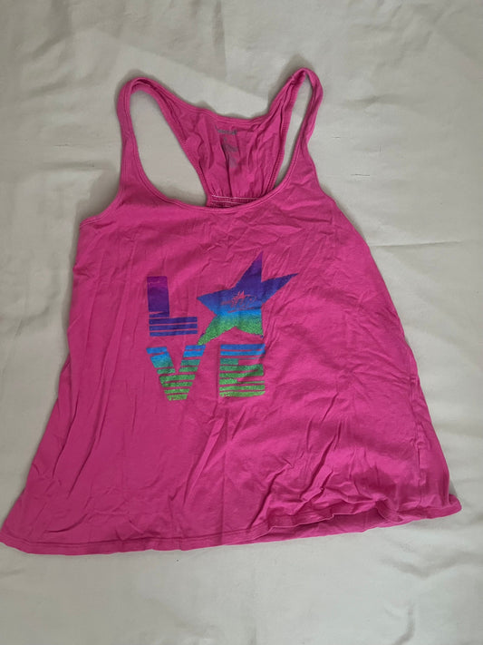 Boxcraft women's small hot pink tank top purple/green/blue word "Love" w/ Turn It Up Dance Challenge logo Women's - S
