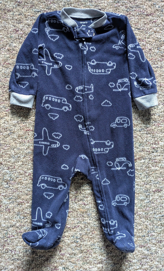 Carter's Vehicle themed fleece sleeper w zipper & feet 9 Months
