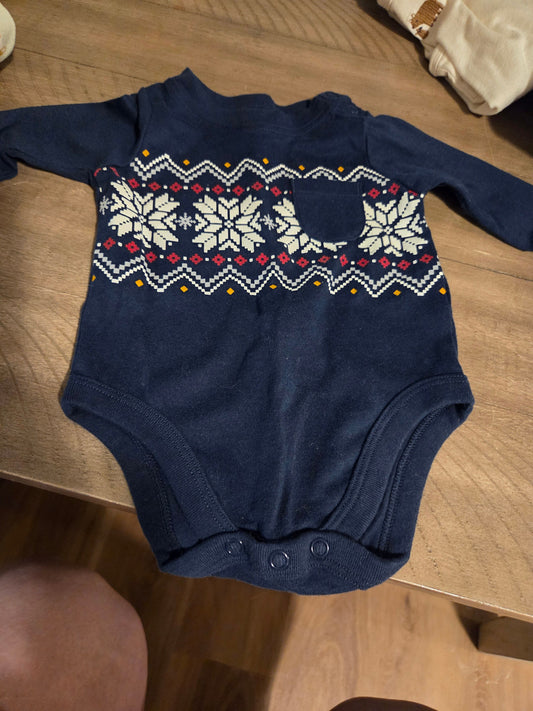 Garanimals 3-6m long sleeve navey onesie w snowflake 6 Months