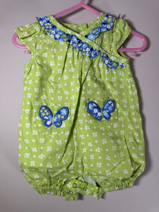 Gymboree Lime Green/Blue Floral Butterfly Romper Newborn