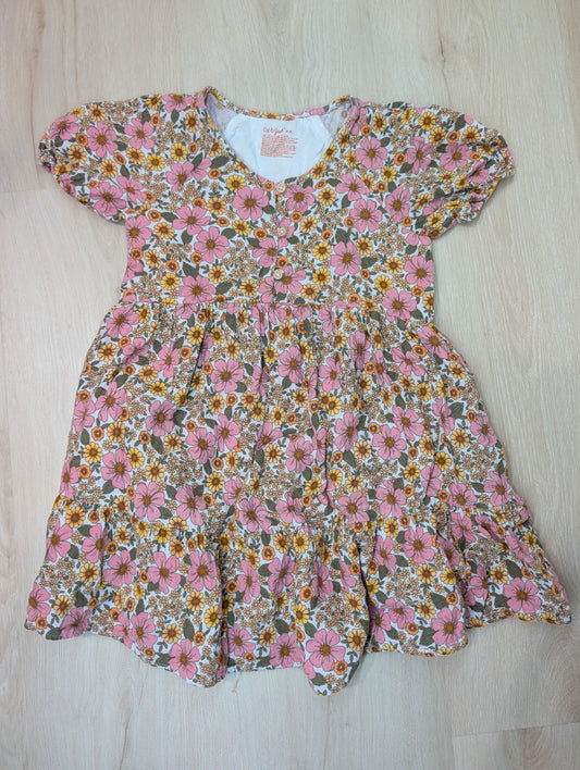 Cat & Jack, floral dress, runs small- size 8 Pink, yellow, and orange flower dress with buttons and pockets 8