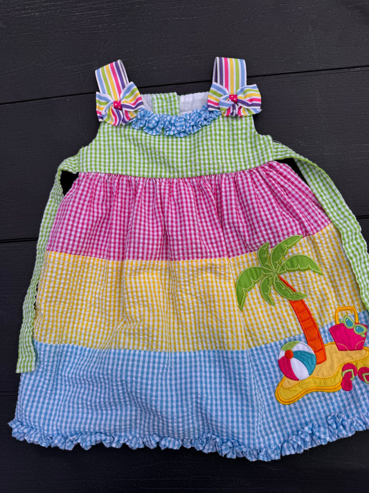 Emily Rose gingham pastel dress button back Beach seersucker 2 appliqué summer 2T