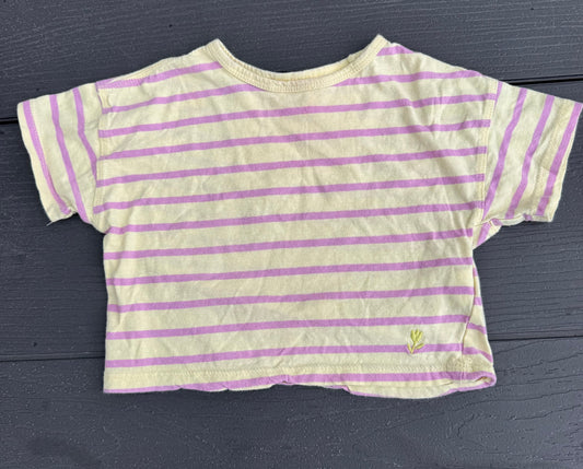 ZARA crop shirt light purple/pink cream Striped embroidered flower 1 1/2 girls 18 Months