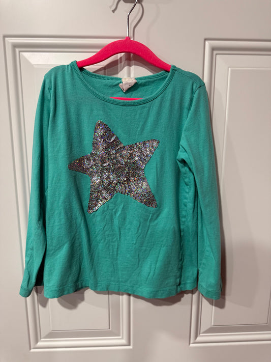Crew cuts girls shirt size 6 - 7 Teal long sleeve sequin heart 6