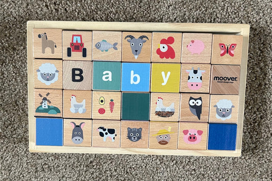 ABC blocks, wooden Pictures and letters on one and a half inch blocks Infant