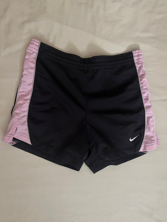 Nike women's XS athletic shorts, black w/ pink stripe on either side, Nike swoop, elastic drawstring waist Women's - XS