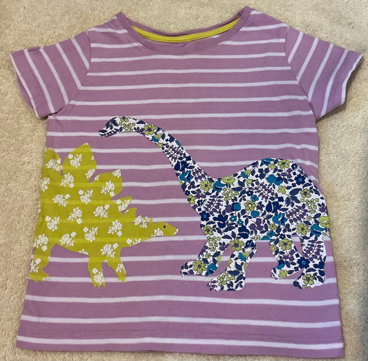 Mini Boden girls T shirt size 2 to 3 years Striped with floral dinosaurs, EUC 2T