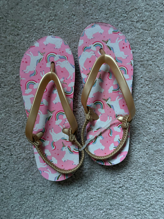 Cat & Jack 11/12 toddler girls flip flops unicorns with shiny gold straps 11 (Lil' Kid)