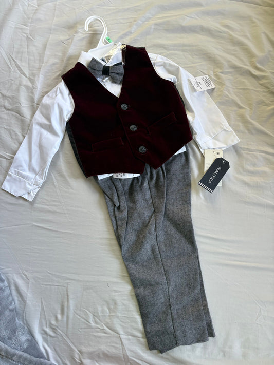 Nautical, 18 months, 4 piece suit NWT, dress pants, maroon vest, bow tie and dress shirt 18 Months