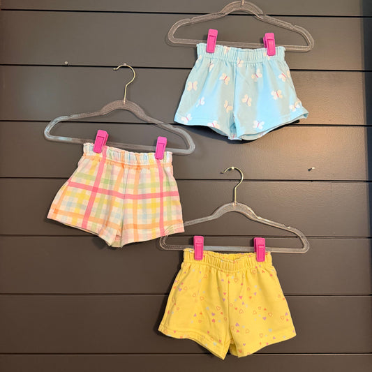 Garanimals 3 pairs of shorts, plaid hearts and butterflies 2T