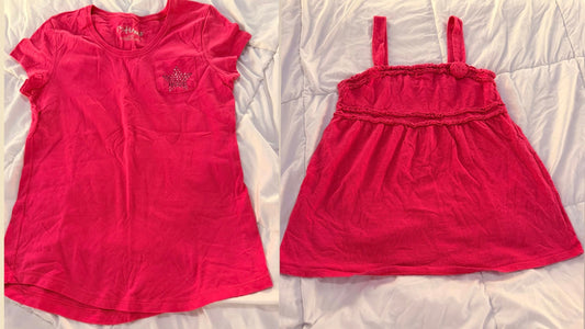 CHEROKEE & Hanes 2 pack Girls Hot Pink T-shirt w/Star Pocket and Hot Pink Tank Top 12