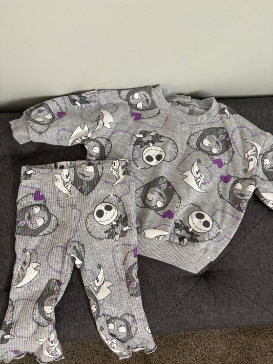 Disney Baby - Baby Girl Outfit Nightmare Before Christmas, Sweatshirt and Legging Set Size 3-6m 3 Months