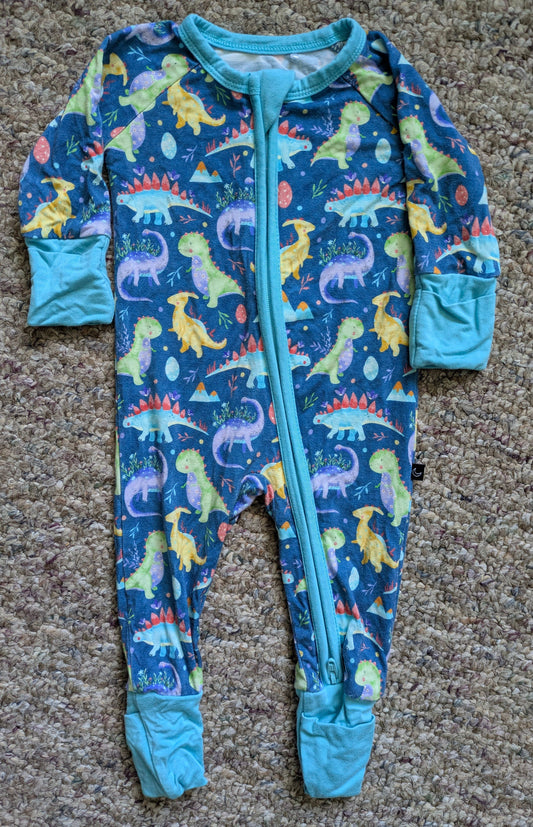 Sleepy sloth bamboo Neon dinosaur 2 zip sleeper w fold over hands & feet Newborn