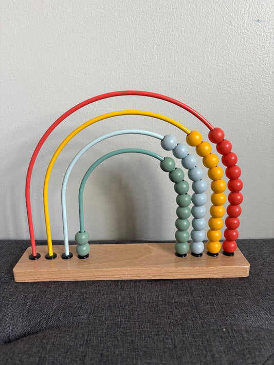 Montessori Wooden Rainbow Beaded Wire Toy Colorful Infant Abacus Infant