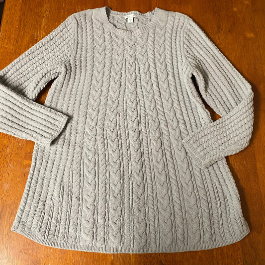 J. Jill Chenille Crew Neck Sweater gray cable Knit Women's - M