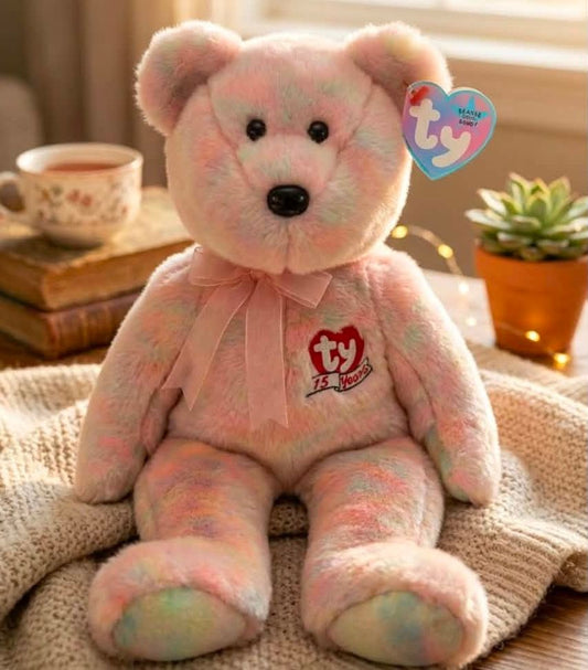 TY Beanie Buddy Bear 14 inches tall Celebrate is a Vintage 2001 Pastel Rainbow Bear. Plush Toys