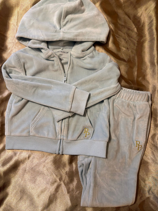 Posh Peanut Light blue velour zip up hoodie and pants set 3T