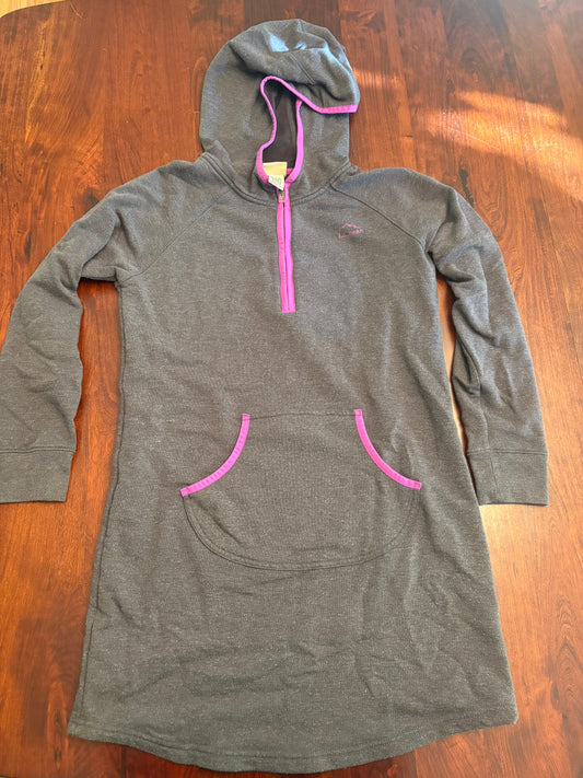 LL Bean Girls swim coverup, with hood, grey and purple, terry lining 12