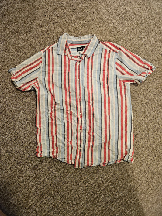 Children's Place size 16 button up shirt Short sleeve, red, white, blue stripes 16