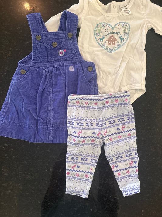 Carhartt Carhartt matching set - purple corduroy overalls, pattern legging 6 Months