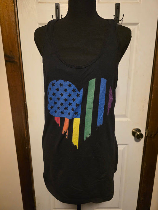 Lost gods Black womens tank top with rainbow flag heart Women's - XXL