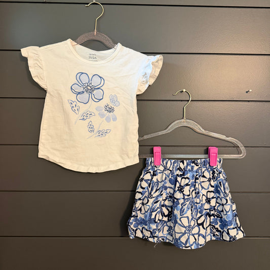 Carters Blue floral shirt and skirt set 2T