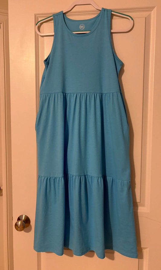 wonder nation, XXL, like new, Girls tiered tank maxi dress with side pockets, blue, 60% cotton 40% polyester 18