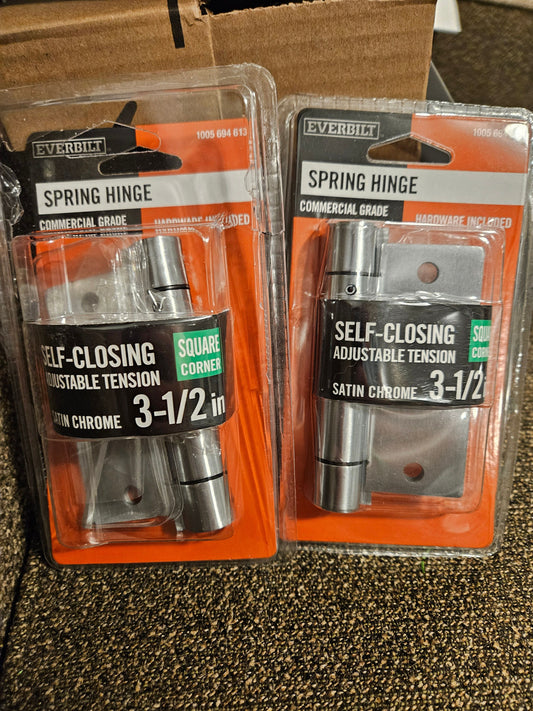 2 Everbolt Spring hinges- new, 1 opened 3 1/2 in, adjustable tension, satin chrome Tools-Misc