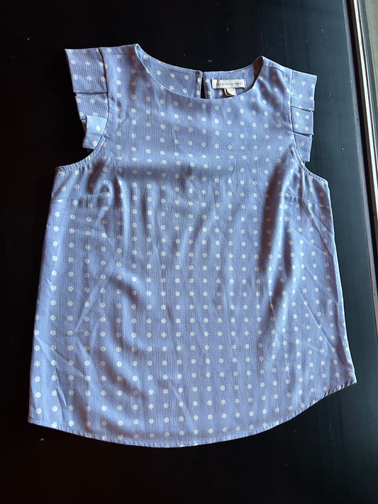 Monteau Los Angeles Light Blue/Periwinkle Blouse Polka Dot Blouse with Short Sleeves, Pleated Sleeves, Women's - M