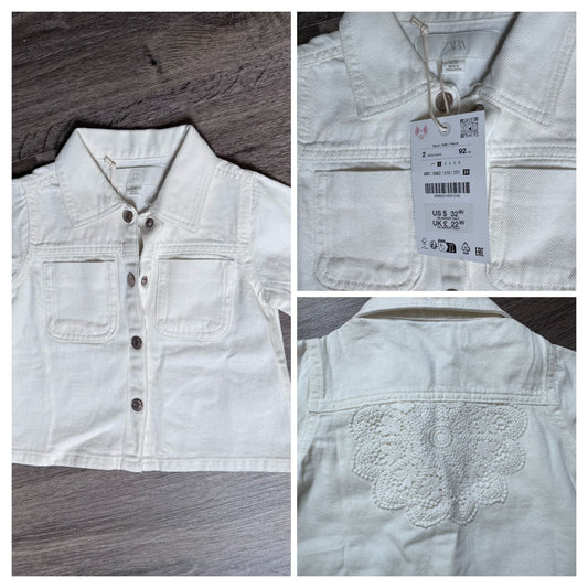 Zara Zara White Appliqué Jean Jacket 2y NWT 2T