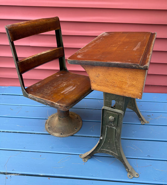 Student desk Chair and desk, metal and wood