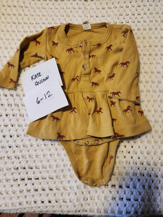 Kate Quinn - 6/12m Organic cotton Ribbed long sleeve LS shirt horse 6 Months
