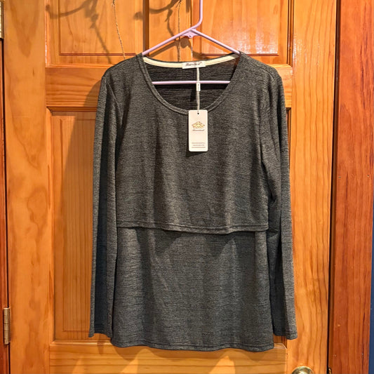 Bearsland NWT size L Black heather nursing maternity top rayon/poly/spandex Women's Large 12-14