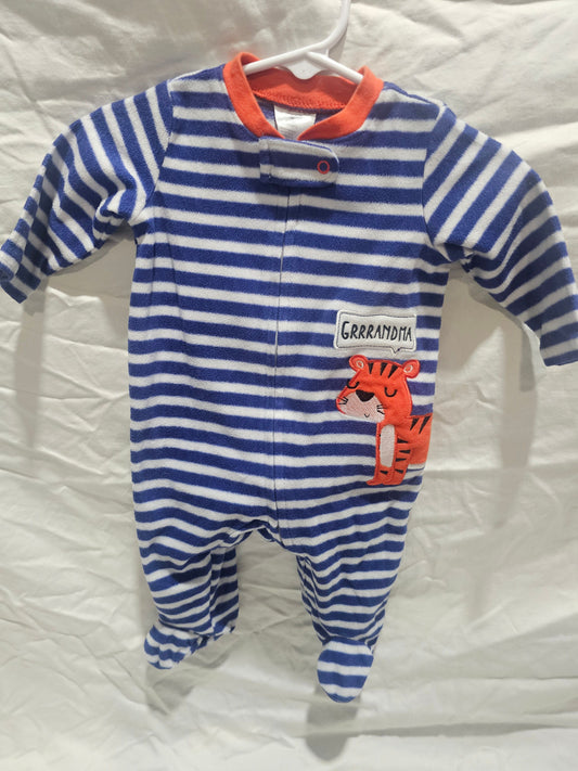 Blue striped fleece newborn PJs Tiger on PJ Newborn