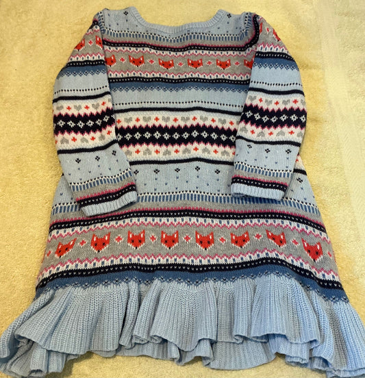 Gymboree sweater dress girls size 3T Blue with foxes 3T
