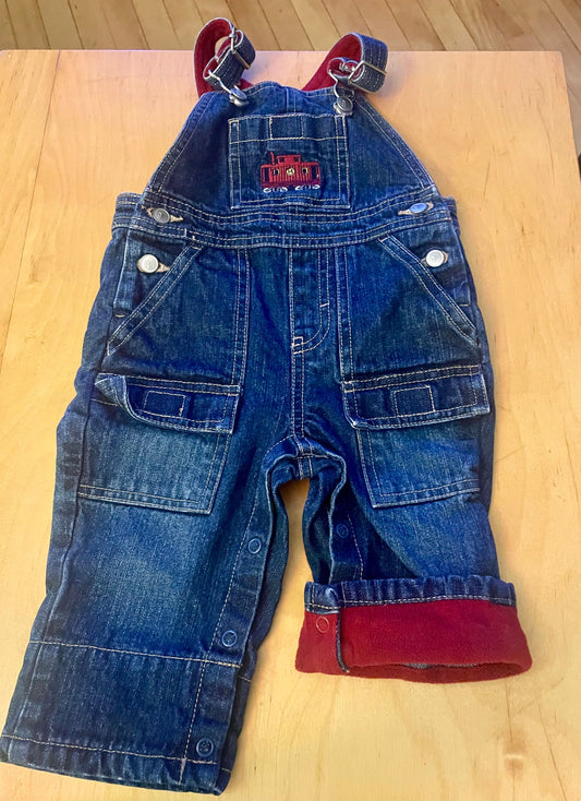 Gymboree Train denim overalls with some fleece lining 3 Months