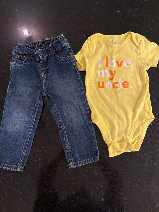 Carters and Old Navy Carters 18m jeans and Old Navy 8 love my uncle onesie 18-24m 18 Months