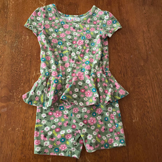 Dot dot smile Floral romper runs small green 5T/5