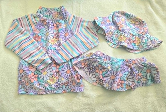 UV Skinz Girls' Size 6 3 Piece Floral Swimsuit Rash Guard Bottoms and Hat 6