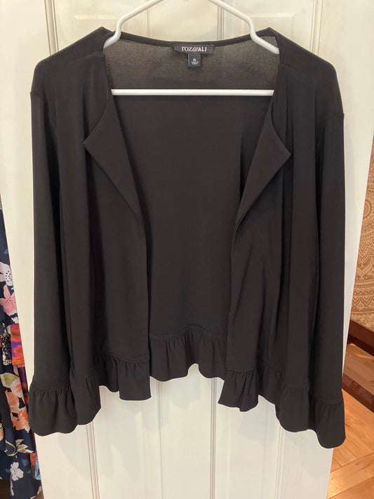 Roz & Ali size xl long flared sleeve black jacket Soft silky open front cardigan pull over ruffled trim and cuffs Women's - XL