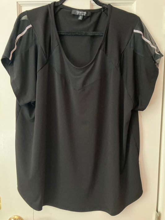 Louise Paris, black tshirt blouse sheer neckline Sheer top of sleeves diamond studded stretchy material Women's - XXL