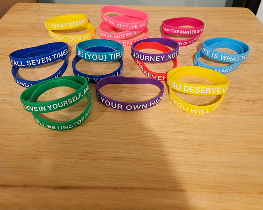 20 Rubber bracelets with postive sayings- new Most paired are duplicates, a few only 1 of the sating3 Jewelry