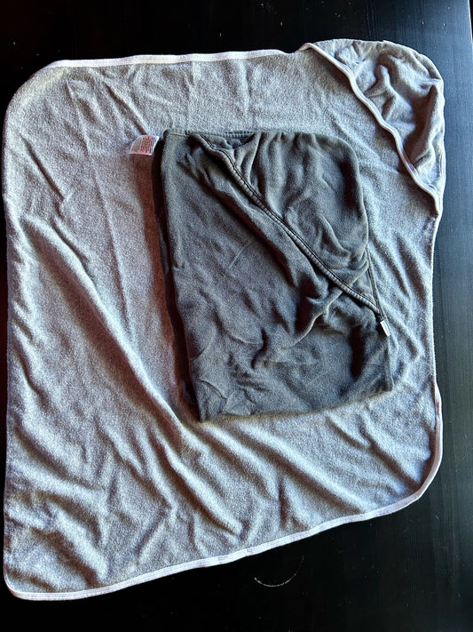 Burt's Bees and Gerber Hooded Bath Towel Set - 2 Both are the same size. The charcoal gray one has a guitar design Bathing