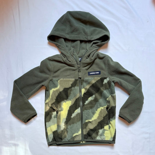 Lands End green camo zip up fleece hoodie size 3T 3T