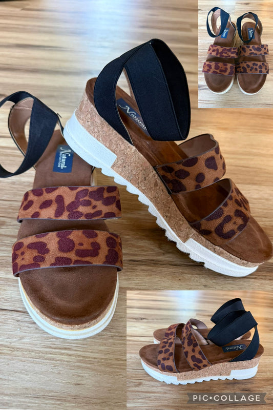 Natural reflections Leopard and black platform sandal 9 (Adult)