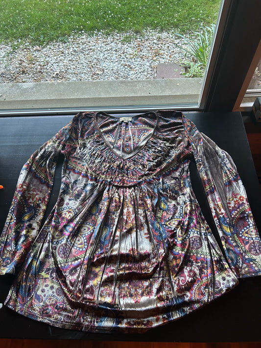 Oneworld M Women's Long Sleeved Blouse Multicolored Paisley Print, 93% Polyester 7% Spandex Women's - M
