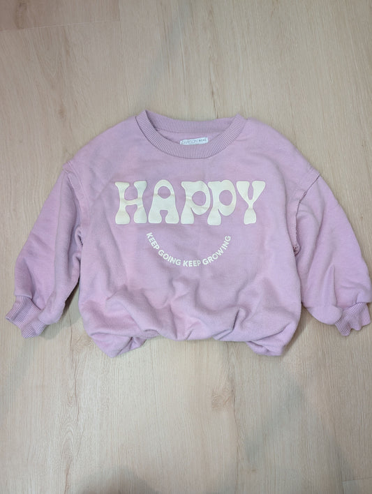 Grayson mini purple sweatshirt, 18m 'Happy', purple/pink cropped sweater 18 Months